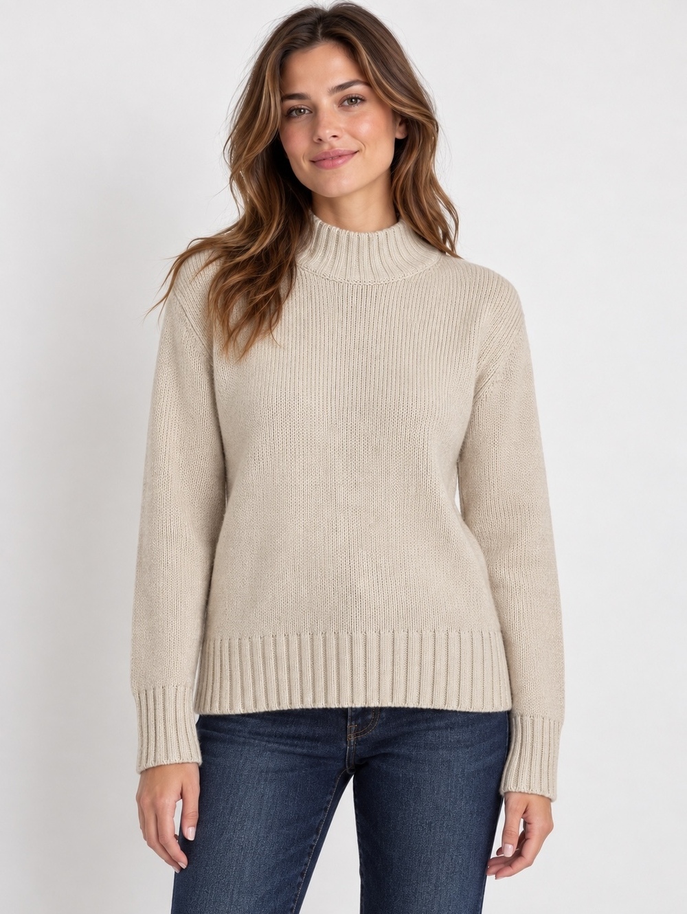 J.Crew Cream Oatmeal Mockneck Knit Sweater XS Long Sleeve Classic Pullover